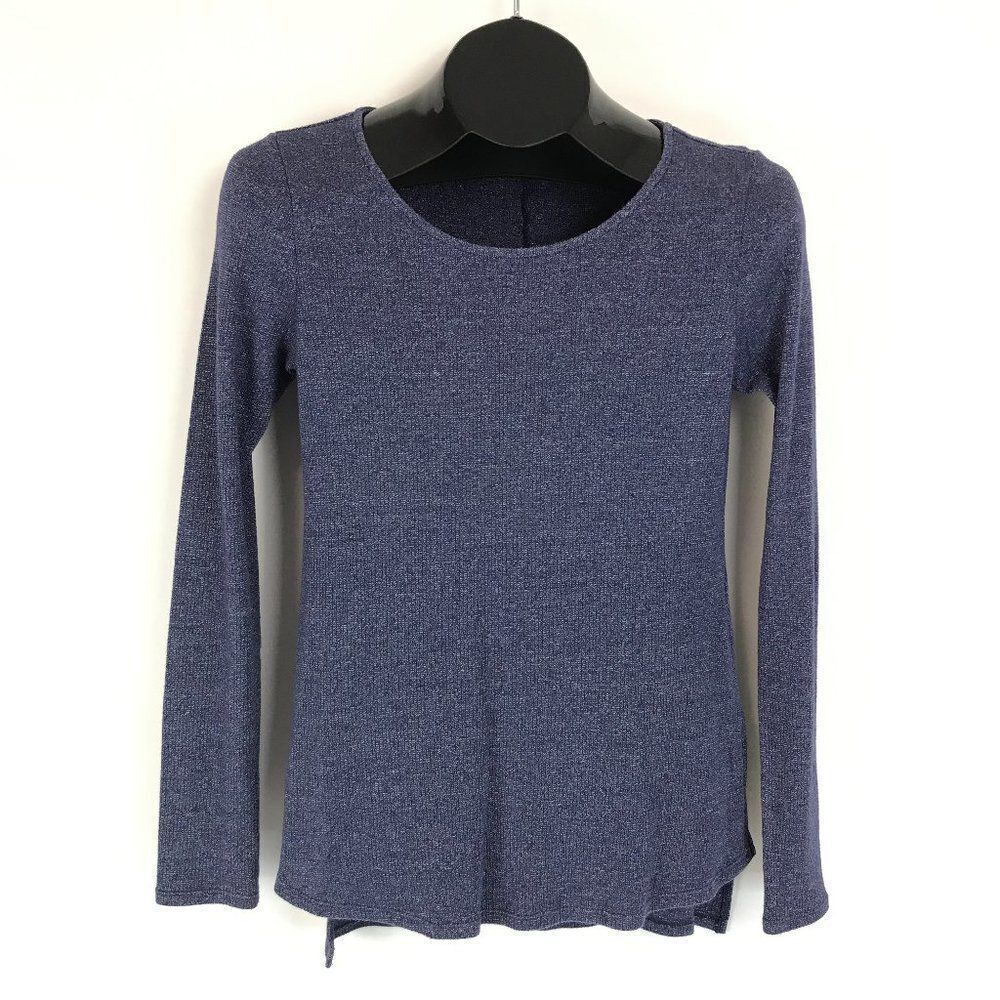 Guess Ribbed Knit Long Sleeve Top Women's Small Blue Stretch Hi-Lo Career Casual